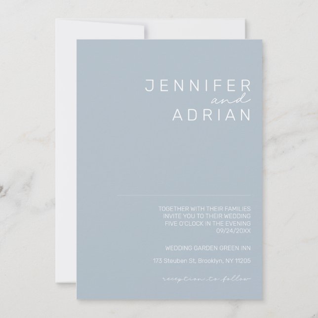 Invitation Élégant minimal Pastel Bleu Moderne Simple Mariage (Dos)