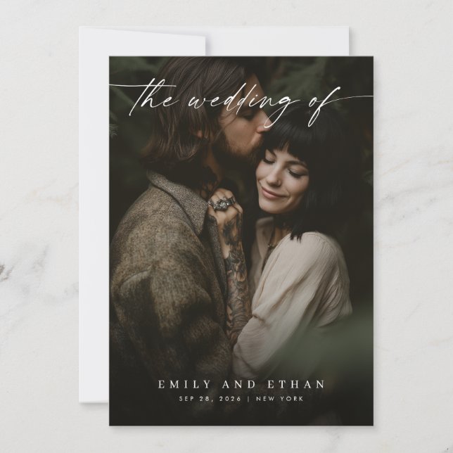 Invitation Elégant minimal QR Code moderne Moody Photo Mariag (Devant)