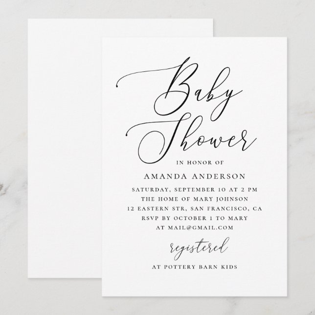 Invitation Elegant Minimalist Black & White Baby Shower (Devant / Derrière)