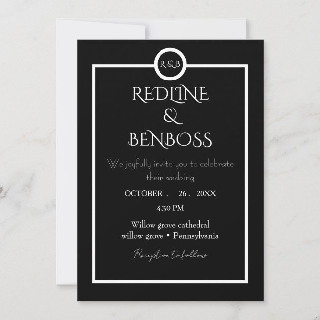 Invitation Elegant Minimalist  Black & White Wedding  Invitat (Devant)