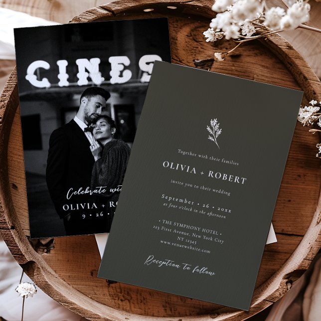 Invitation Elegant Minimalist Botanical Photo Wedding (Créateur téléchargé)