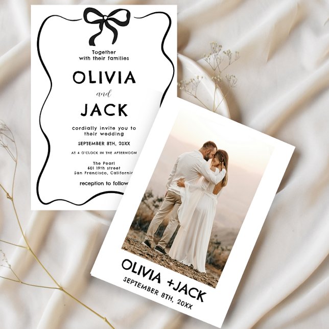 Invitation Elegant Minimalist Bow Hand Drawing Photo Wedding (Créateur téléchargé)