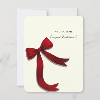 Invitation Elegant Minimalist Red Bow Bridesmaid Proposal
