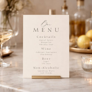 Invitation Elegant Minimalist Taupe Wedding Bar Menu Sign