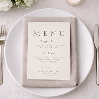 Invitation Elegant Minimalist Wedding Menu Card 