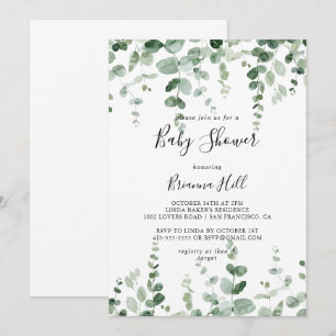 Invitation Élégant minimaliste Baby shower vert Eucalyptus
