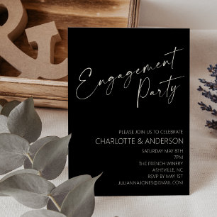 Invitation Élégant minimaliste Black Script Engagement Party