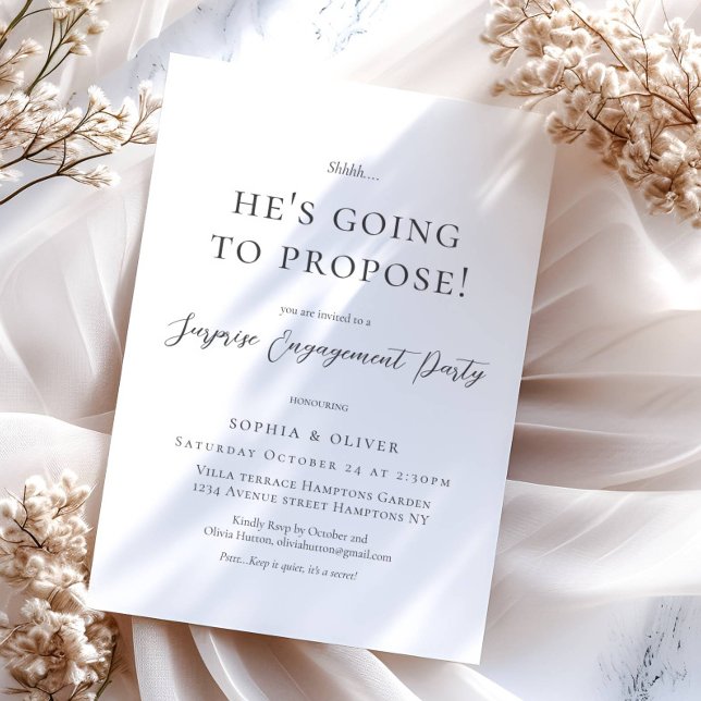 Invitation Élégant minimaliste Fiançailles de script noir (Créateur téléchargé)