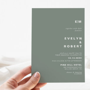 Invitation Élégant minimaliste Forme Initiale Mariage Vert