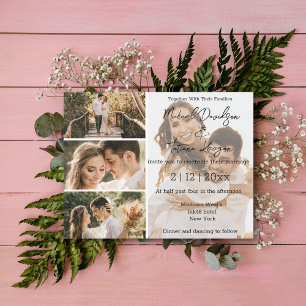 Invitation élégant minimaliste moderne 4 photos collage maria