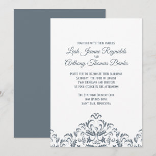 Invitation Élégant minimaliste moderne Dusty Blue Damask