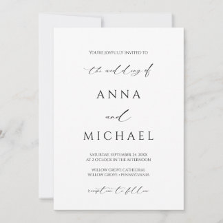 Invitation Élégant minimaliste moderne Mariage noir et blanc
