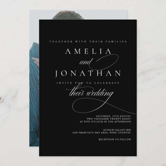 Invitation Elégant minimaliste moderne Script Mariage Invitat (Devant / Derrière)