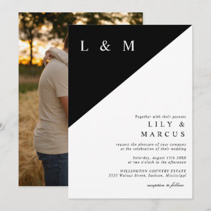 Invitation Élégant minimaliste noir et blanc photo Mariage
