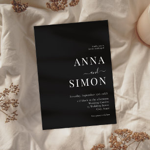 Invitation Élégant minimaliste noir tout-en-un Mariage