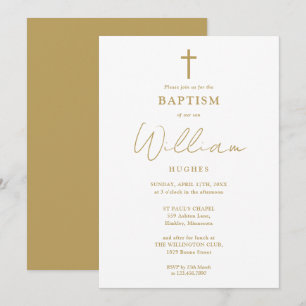 Invitation Élégant minimaliste or Baptême Christening