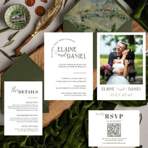 Invitation Élégant minimaliste sauge vert Mariage photo