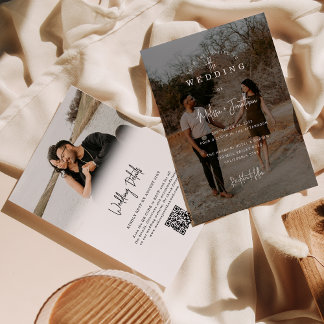 Invitation Élégant minimaliste Script 2 Photo Code QR Mariage