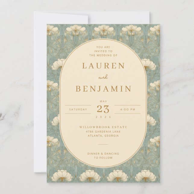 Invitation Elegant Mint Floral Pattern (Devant)