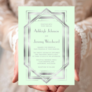 Invitation Elégant Mint Green Argent Vintage Déco Mariage