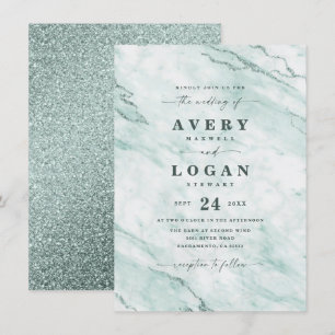 Invitation Elégant Mint Green Marbre & Parties scintillant Ma