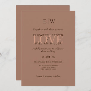 Invitation Élégant Mocha Mousse Monogram Mariage