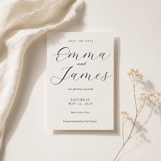 Invitation Élégant modèle de Save the Date Script + Serif (Elegant Script + Serif Save the Date with timeless typography and refined minimalist wedding styling)