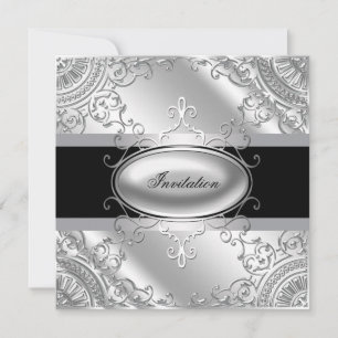 Invitation Élégant Modèle d'invitation Black and Silver Party
