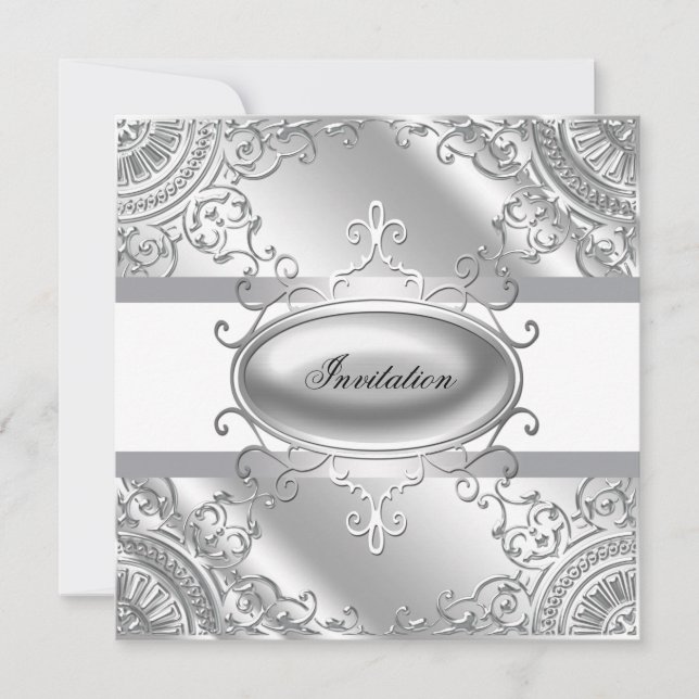Invitation Élégant Modèle d'invitation White and Silver Party (Devant)