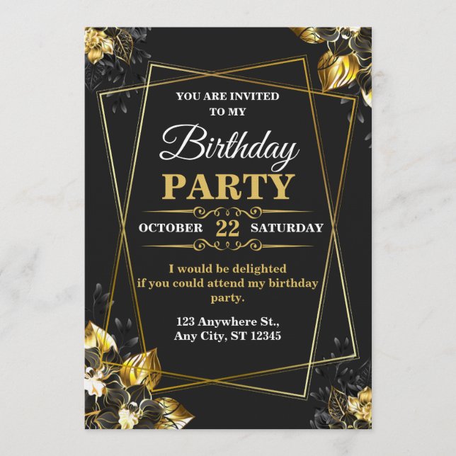 Invitation Elegant & Modern Birthday Card – CUSTOMIZABLE CARD (Devant)