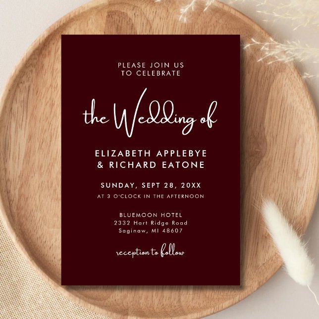 Invitation Elegant & Modern Burgundy Wedding (Créateur téléchargé)