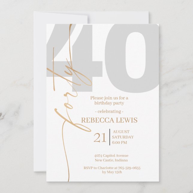 Invitation Elegant Modern Calligraphy 40th Adult Birthday (Devant)