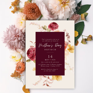 Invitation Elegant Modern Floral burgundy Mother's day brunch