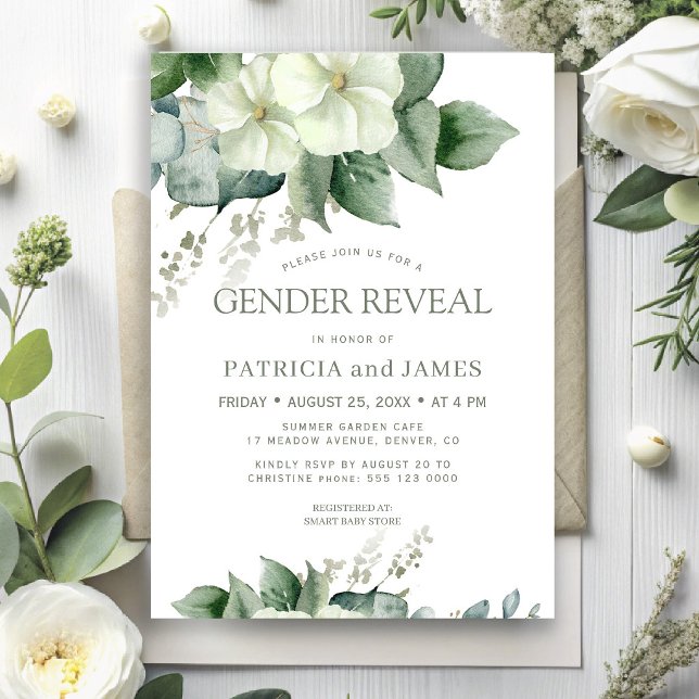 Invitation Elegant modern greenery gender reveal baby shower (Créateur téléchargé)