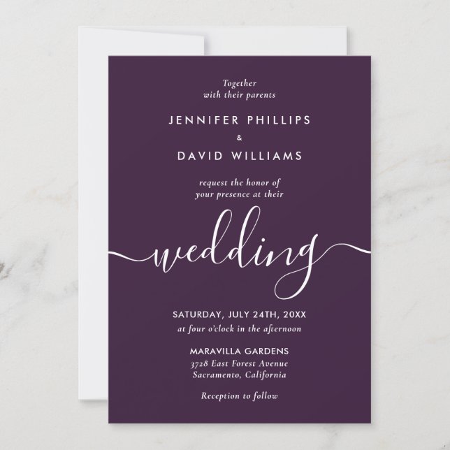 Invitation Elegant Modern Script Purple Wedding (Devant)