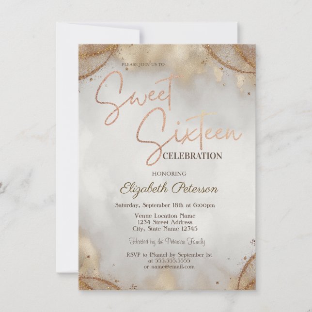 Invitation Elegant Modern Simple Gold Touch Sweet 16  (Devant)