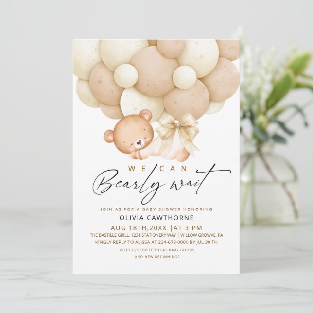 Invitation Elegant & Modern We can Bearly Wait Baby Shower   (Debout devant)