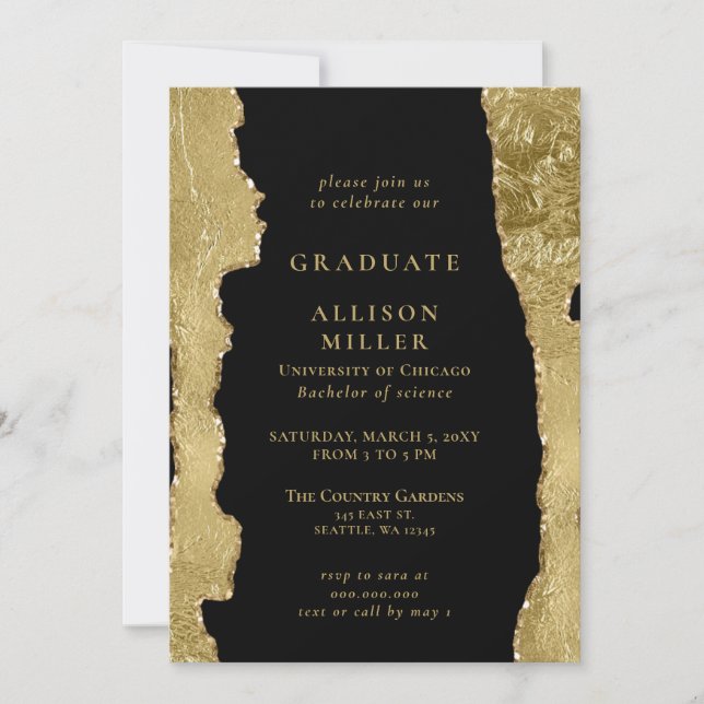 Invitation Élégant Moderne Black et Gold Foil Graduation (Devant)