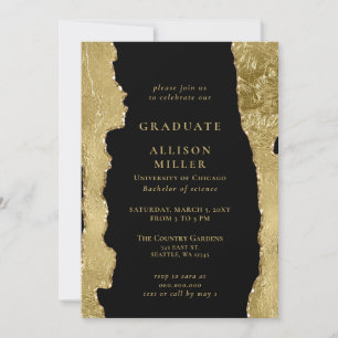 Invitation Élégant Moderne Black et Gold Foil Graduation