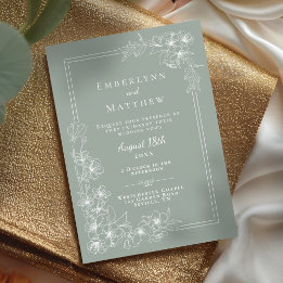 Invitation Élégant Moderne Botanique Vert Sauge Mariage