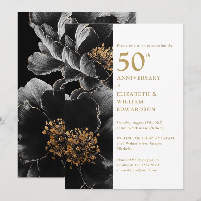 Invitation Élégant Moderne Chic Floral 50e Anniversaire (Devant / Derrière)