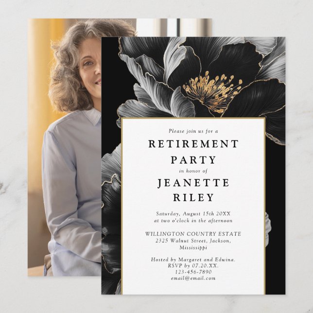 Invitation Elégant moderne chic Floral Retraite Party Photo (Devant / Derrière)
