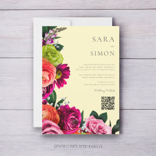 Invitation élégant moderne code QR mariage floral