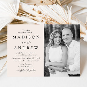 Invitation Élégant Moderne Crème Photo Mariage