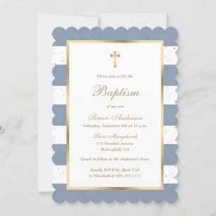 Invitation Élégant moderne Dusty Blue Gold Boy Baptême