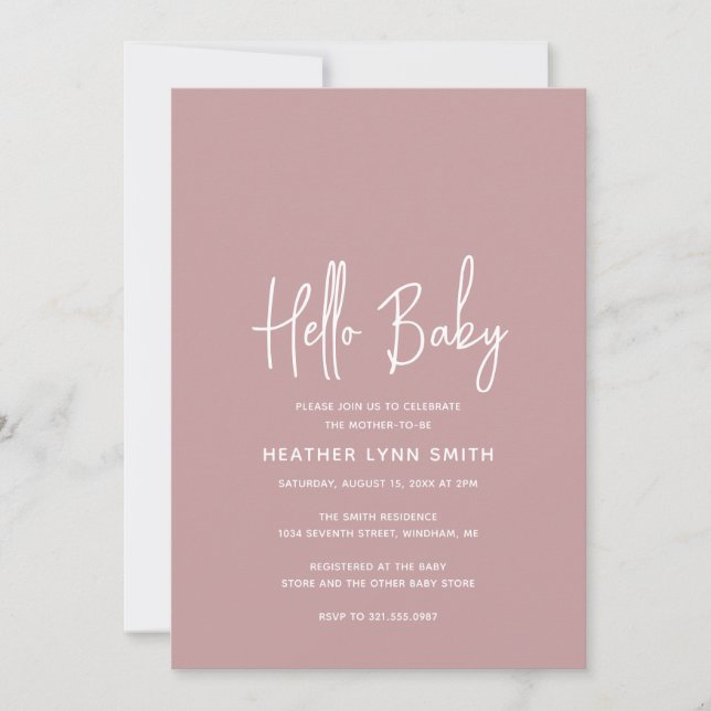 Invitation Élégant moderne Dusty Rose fille Bonjour Baby show (Devant)
