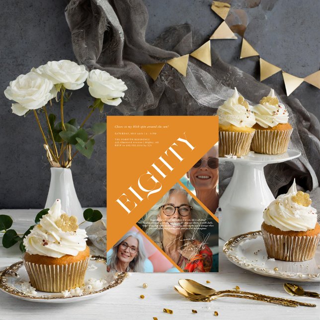 Invitation Élégant, Moderne Et Élégant | 80e anniversaire 3 P (Créateur téléchargé)