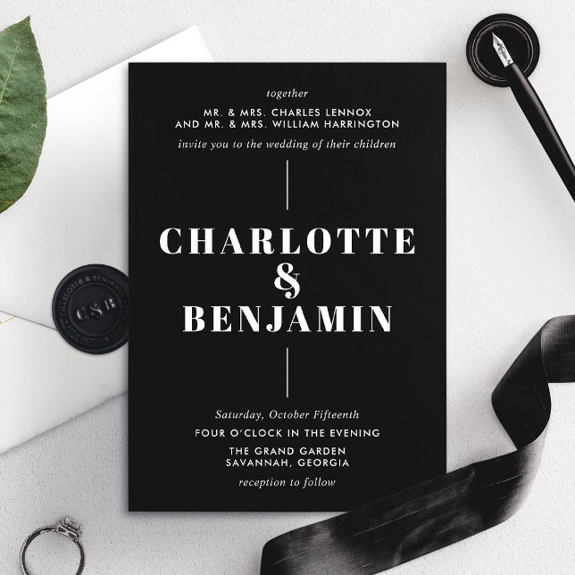 Invitation Élégant Moderne Gras Mariage Blanc Et Noir (Créateur téléchargé)