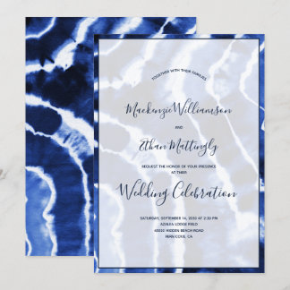 Invitation Élégant Moderne Mariage Teinté Tie-Dye Bleu Marine