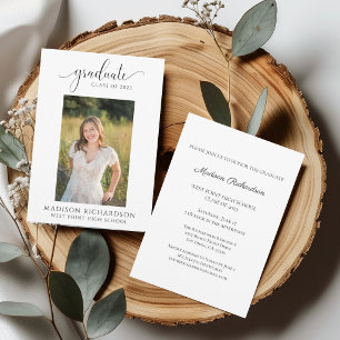 Invitation Élégant moderne noir & blanc photo graduation